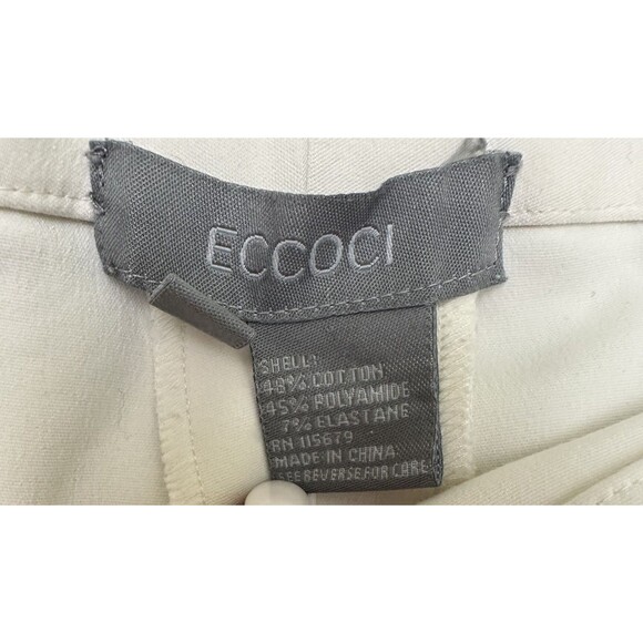Eccoci Women's  Ivory Cotton Blend Side Slit Stretch Straight Cropped Pants Sz 4 - Picture 9 of 16